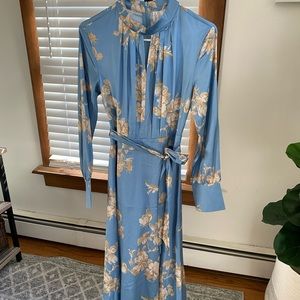 Silky Baby Blue Chicwish Dress, Floral Pattern